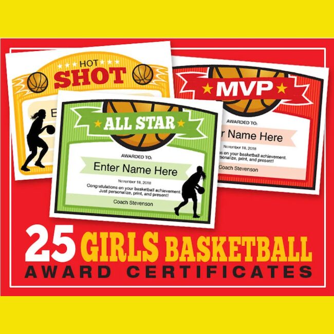 Editable Girls Basketball Certificates.