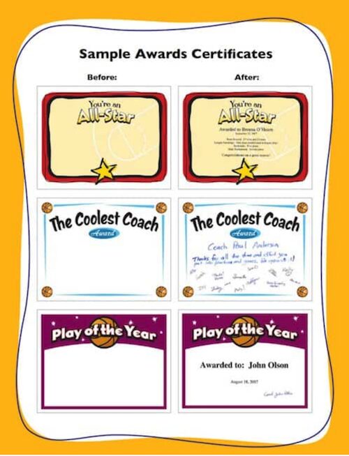 editable basketball award certificates.